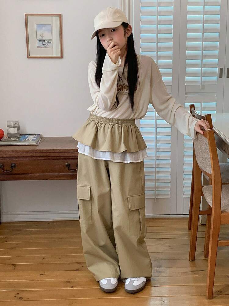 Tween Girls Casual Everyday 2 In 1 Elastic Waist Pocket Pants