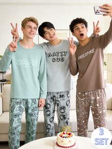 6pcs Boys' Casual Printed Pattern Long Sleeve Top And Pants Comfortable Pajama Set Tween Boys Pajamas-Pajama Set Crew Neck Long Sleeve Top Long Pants Game Controller Print Multi Color Options All Season 2026 New Year Essential - Multicolor - View 1