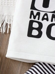 SHEIN 男婴夏季休闲日常通勤街头时尚标语印花背心和条纹短裤套装