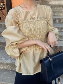 FRIFUL Women's Blouse & Camisole Set, Loose Lantern Sleeve, Vacation Style - Green - View 1