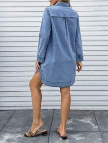 EMERY ROSE Women's Casual Washed Front Button Denim Dress - Blue - View 2