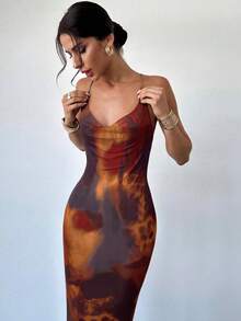 Firerie Women's Elegant Vacation Sexy Gradient Tie Dye Spaghetti Strap Backless Tie Strap Mesh Sheer Mid-Length Bodycon Slip Dress, Suitable For Summer Daily Wear And Holidays - Multicolor - View 5