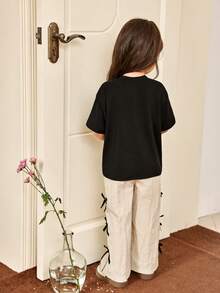 Genkimix Kids 2pcs/Set Young Girl Emboidery Bow Loose Sweet Shirt And Pants, School T-Shirt And Pants For Girl - Multicolor - View 2