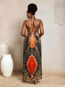 BamGleam Halter Neck A-Line Tie-Up Backless Women's Fashion Pattern Elegant Beach Summer Holiday Dress - Multicolor - View 2