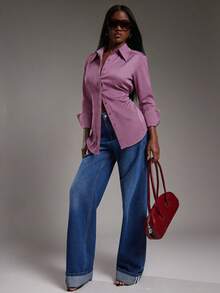 NYA SZN Bluză cu mânecă lungă, guler cu nasturi, lejeră, supradimensionată, de zi cu zi, casual, business, casual, de bază, streetwear, birou, profesor, modestă, toamnă-iarnă, potrivită pentru naveta, ținute pentru femei