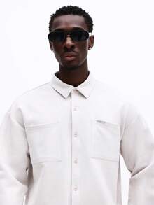 SUMWON Casual Button Down Collared Shirt And Relaxed Drawstring Pants Two Piece Coordinating Set Plain - Light Grey - View 5