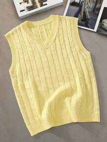 Claim Dot Áo vest len dệt kim màu trơn dáng casual cho nam, áo vest nam màu vàng thời trang Hàn Quốc, áo vest mùa hè cho nam. - Màu vàng - Xem 6