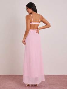 Enchnt Đầm hai dây ôm sát, không tay, hở lưng, màu trơn, gợi cảm. - Hồng - Xem 7