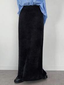 FRIFUL Women's Elastic Waist Straight Shiny Yarn Sweater Skirt - Black - View 8