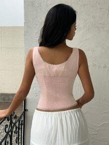 Sunnyshic Lace Patchwork Scoop Neck Fitted Front Button Camisole