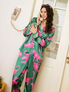 Chillnights Bộ đồ ngủ cardigan satin in họa tiết da báo phối màu trẻ trung dành cho nữ - Nhiều màu - Xem 4