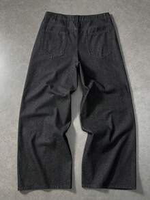 ROMWE MEN Street Life Men's Casual Washed Metal Eyelet Decoration Denim Jeans - Black - View 2