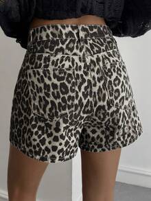 Livesso Women's Leopard Print Casual Loose Fit Denim Shorts With Pockets - Brown - View 2
