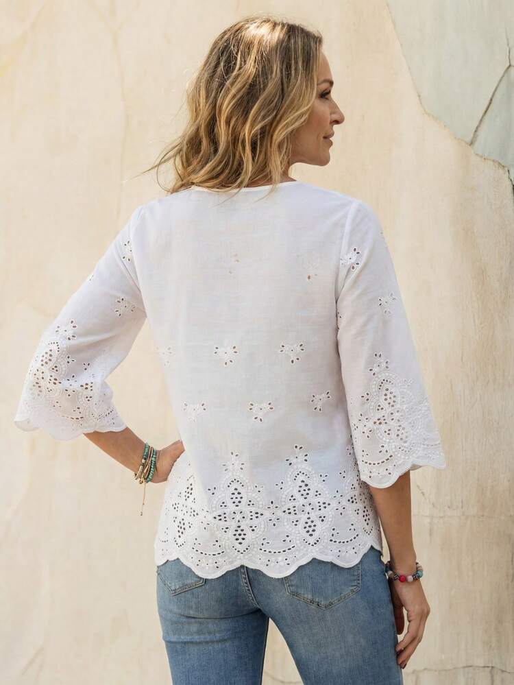 Women's Notched Collar Three-Quarter Sleeve Shirt