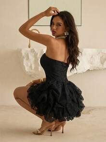 Vowa Elegant, Luxurious, Ruffle Strapless Mini Skirt, Suitable For Weddings, Parties, Vacations, Balls, Bridal Shower Gifts - Black - View 2