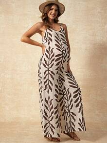 Boho Mama 孕妇度假休闲碎花连体裤 - 杏色 - 查看 4