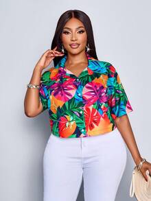 SOLERSUN 女士热带印花新款单排扣喇叭袖短款度假衬衫 - 彩色 - 查看 7