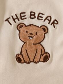 2pcs/Set Newborn Baby Romper, Cute Cartoon Bear Print All-Over Print Jumpsuit With Embroidered Bear, Long Sleeve Footed Pants, Infant Pajamas - Khaki - View 5