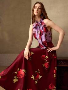 MOTF PREMIUM 女士浪漫玫瑰印花无袖衬衫，春夏款 - 彩色 - 查看 1