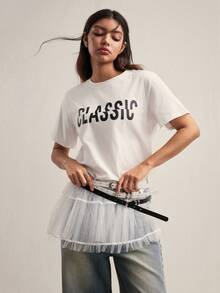 Easelle Women's Fashion Mesh Mini Skirt, Can Be Paired With Jeans Summer Spring Valentine's Day Carnival Wedding Going Out White Skirt - White - View 1