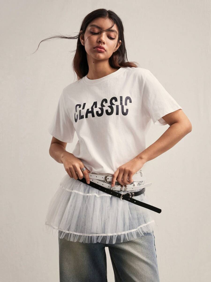 Easelle Women's Fashion Mesh Mini Skirt, Can Be Paired With Jeans Summer Spring Valentine's Day Carnival Wedding Going Out White Skirt - White - View 1