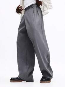 SUMWON Pantalones de vestir de corte relajado premium para oficina, trabajo, eventos formales y ocasiones profesionales. Pantalones de pierna ancha con detalle de frente plisado. - Gris - Ver 3