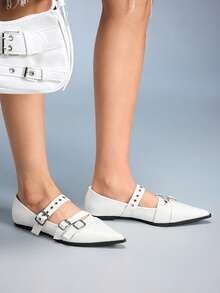 CUCCOO GRLICON Women's Pointed Toe Buckle Design Casual Slip-On Loafers Valentine's Day