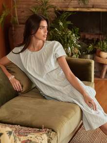 Lullawish Boho Style Loose Cotton Sleeveless Dress, Women Casual Home Dress - Green - View 5