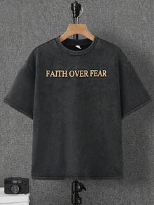 SHEIN Teenager Jungen T-Shirt mit Buchstaben-Muster, kurzärmlig, gewaschen, Lässig, bequem, modisch, vielseitig, süß, weich, geeignet für den täglichen Gebrauch, Schule, Ausflüge, Sport, Festivals und Partys - Schwarz - Übersicht 3