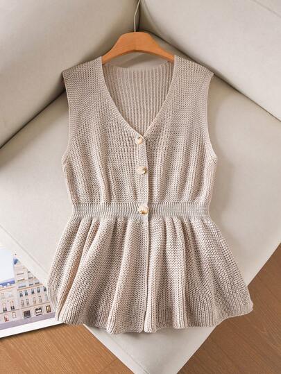 CosyJoli Plusstorlek Enfärgad Ärmlös V-ringad Kofta