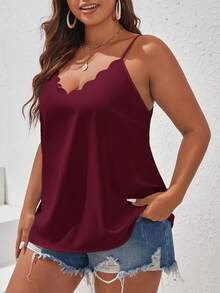 SHEIN Frenchy Áo camisole mùa hè dành cho nữ cỡ lớn, viền ren - Màu tím - Xem 3