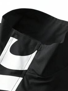 Aesthetic Post Plus Size Men's Casual Jacket, Stand Collar, Large Graphic Print, Sporty Design, Versatile, Suitable For Young Couples,Vintage,Vacation,I Love My Boyfriend,Plus Size Men - Black - View 3