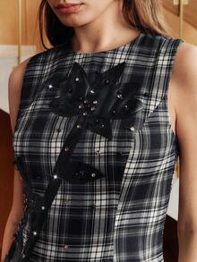 Anewsta 女士优雅奢华PU镶钻珍珠连衣裙 - 藍色 - 查看 2