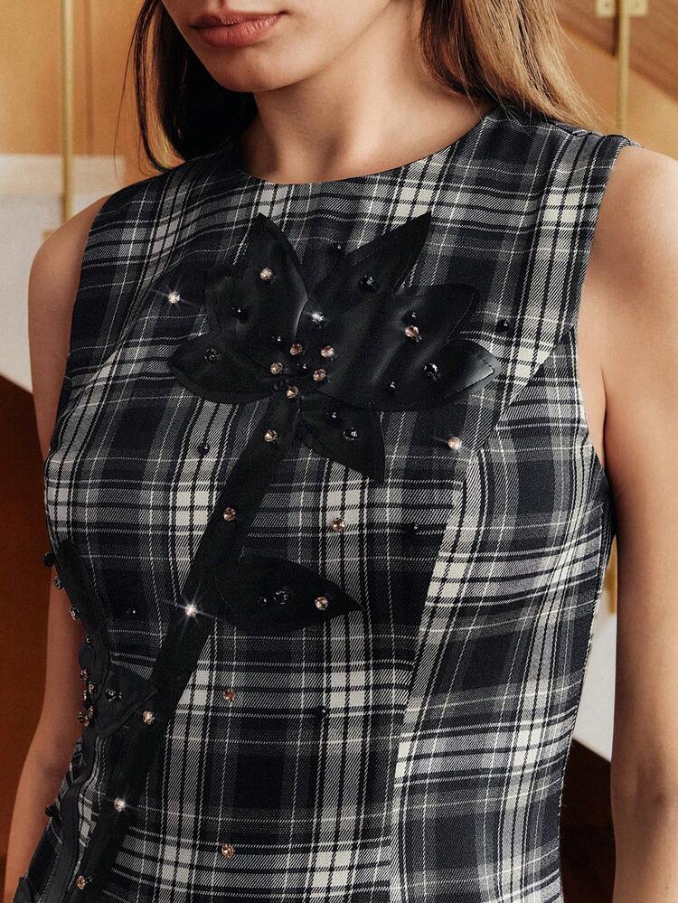 Women's Elegant Luxury PU Studded Pearl Embellished Dress