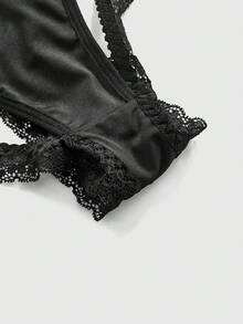 ROMWE Kawaii Quần lót dây mảnh ren in hình trái tim gợi cảm dành cho nữ - màu đen - Xem 4