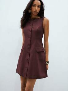 ATUI Studio Women'ssummer Simple Casual Vacation Beach Commuting City Sleeveless Open-Collar Solid Color Linen Dress,Summer Dresses For Women,Beach Outfits For Woman,Teacher Outfits For Women,Summer Dresses For Vacation,Linen Dress Women,European Summer,Wedding Guest Dress Women,Formal Dresses For Women,Business Casual Woman,Elegant Dresses For Women,Office Outfits For Women - Brown - View 6