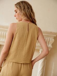 MOTF PREMIUM ÁO TANK TOP NỮ THÊU HỌA TIẾT KHOÉT TINH TẾ LÃNG MẠN - Màu Khaki - Xem 4