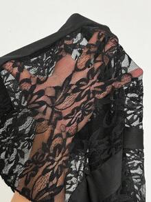 SHEIN Tall 女士秋冬四季哥特Y2K颓废风万圣节夜店装扮性感乡村音乐会Y2K黑色蕾丝小码喇叭裤 - 黑色 - 查看 14