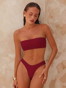 Swim Chiccia Women's Beach Vacation Casual Bandeau Bikini Set - Red - View 7