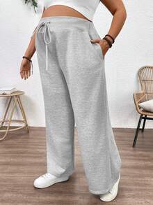 Plussiva 大码孕妇纯色扭结口袋休闲裤 - 灰色 - 查看 8