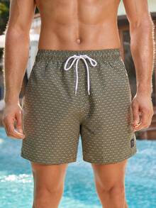 Manfinity Swimmode Men's Retro Loose Elastic Waist Drawstring Casual Versatile Beach Pants - Army Green - View 3