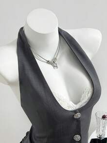 Elamini Women's Dark Grey Suit Vest, Professional Office Workwear, Business Casual, Spring/Summer - Dark Grey - View 3