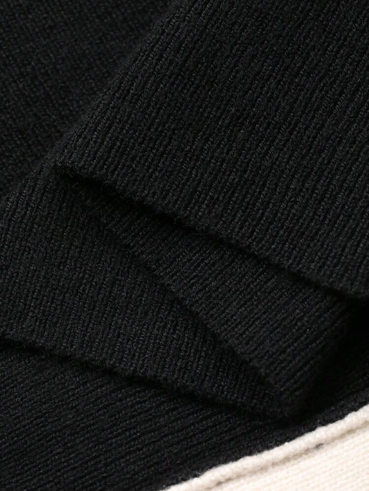 Women's Contrast Color Polo Collar Cardigan, Stylish Slim Fit Long Sleeve Top