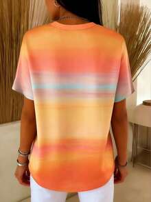 Women's Tie-Dye Print Round Neck Short Sleeve Casual Versatile T-Shirt - Burnt Orange - View 2