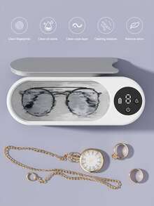 Teckwe 1 pieza Limpiador ultrasónico portátil de unicolor para el hogar, de bajo ruido, de material ABS, con vibración ultrasónica, descontaminación, limpieza eficiente de gafas, joyas, relojes y manchas, para uso doméstico, dormitorio y viajes, con conexión Tipo C y capacidad de batería de 200mAh - Blanco - Ver 1