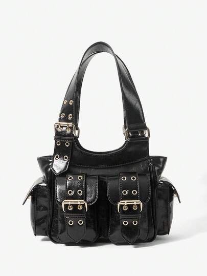 Viva Strut 女士单肩包，流浪包，黑色，黑色包包，人造革，学院风，校园风，假日风，街头风，运动风，过夜包，约会包，Y2K风，朋克风，机车风，甜美风，酷炫风，街头风，运动风，复古风，经典风，腰带多口袋