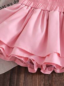 Young Girl' Cute Layered Ruffle Skirt Pants, Spring/Summer Pink Skirts For Girls Little Girl Clothes Skirt Bubble Skirt For Kids Kids Skirt Short Set Ruffle Shorts Girls - Pink - View 3