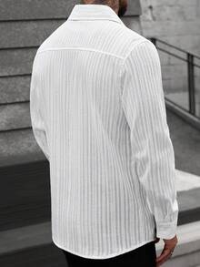 SLATEMANN Camisa casual de manga larga con botones delanteros de unicolor para hombre - Blanco - Ver 2