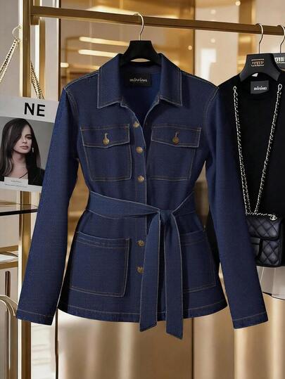 GlowEve 大码女式落肩长袖多口袋休闲牛仔外套