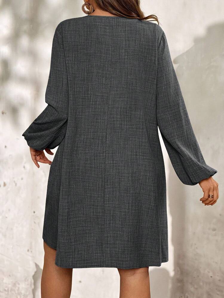 Plus Size Women's Solid Color Round Neck Long Sleeve Dress, Autumn, Early Spring/Valentine's Day, Spring Break Outfits ,Valentine Outfits For Women ,Vacation Outfits Women ,Holiday Outfits For Women,Spring Dress Women,Going Out Outfits,2026 New Clothes,Simple And Fashionable For Everyday Wear,Casual Elegant Valentine's Day Party Everyday, Plus Casual Dress, Long Sleeve Casual Dress